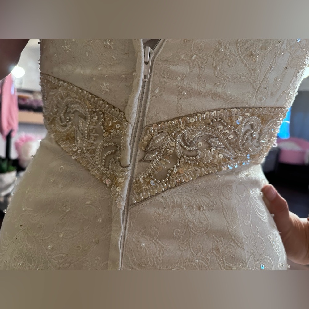 Strapless sequin ivory wedding dress NWT train tail mermaid style size 8 - Picture 17 of 17